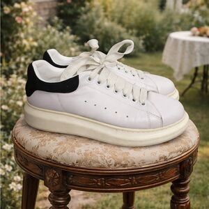 Alexander McQueen White & Black Suede Lace Up Leather Sneakers